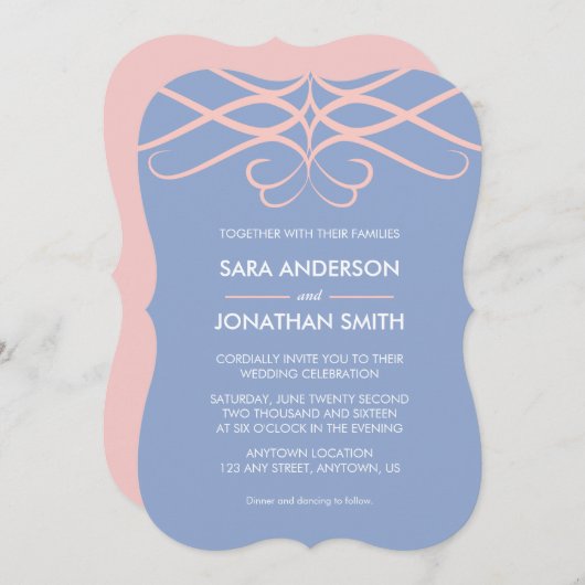 バラクォーツ&ブルーエレガントフローリズ結婚ズ 招待状 (正面/裏面)