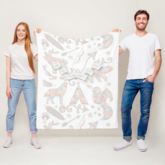 バラクォーツ、リペットシェルピンクとピーチエコームーン フリースブランケット (インサイチュ)