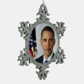 バラクオバマ米大統領ホワイトハウスポートレート スノーフレークピューターオーナメント (左)