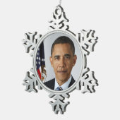 バラクオバマ米大統領ホワイトハウスポートレート スノーフレークピューターオーナメント (右)