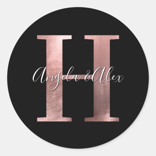 バラクラシックゴールドフォイル結婚ズモノグラムHブラック ラウンドシール (正面)