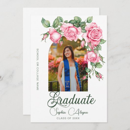 バラクラシックフラワーガーデン写真卒業 招待状 (正面/裏面)