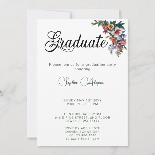 バラクラシックフラワーガーデン写真卒業 招待状 (裏面)