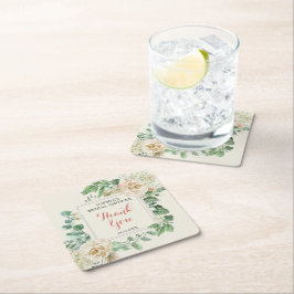 バラクラシックフローラブライダルシャワー スクエアペーパーコースター