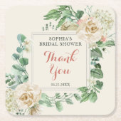 バラクラシックフローラブライダルシャワー スクエアペーパーコースター (正面)