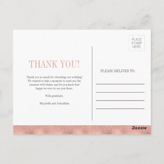 バラクラシック金ゴールドクレスト結婚の感謝はがき ポストカード (裏面)