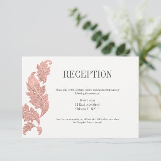 バラクラシック金ゴールドクレスト結婚式レセプションカード 招待状 (スタンド正面)