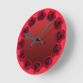バラクロックレッドローズフラワーウォールクロックバラデコール ラウンド壁時計 (傾斜)