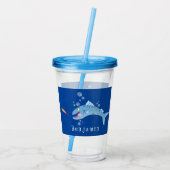 バラクーダの魚が釣りをしている漫画のイラスト アクリルタンブラー (裏面)