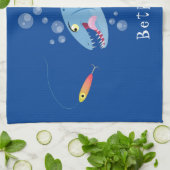 バラクーダフィッシュ空腹魚釣り漫画イラストレーション キッチンタオル (折り畳み)