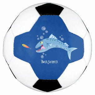 バラクーダフィッシュ空腹魚釣り漫画イラストレーション サッカーボール