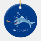 バラクーダフィッシュ空腹魚釣り漫画イラストレーション セラミックオーナメント (裏面)