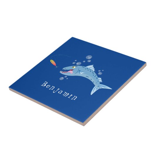 バラクーダフィッシュ空腹魚釣り漫画イラストレーション タイル (側面)