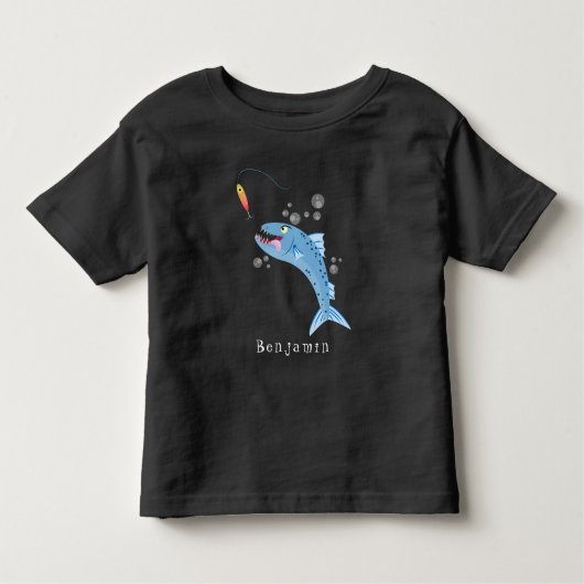 バラクーダフィッシュ空腹魚釣り漫画イラストレーション トドラーTシャツ (正面)