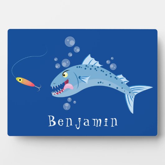 バラクーダフィッシュ空腹魚釣り漫画イラストレーション フォトプラーク (正面)