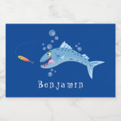 バラクーダフィッシュ空腹魚釣り漫画イラストレーション フードラベル (シングルラベル)