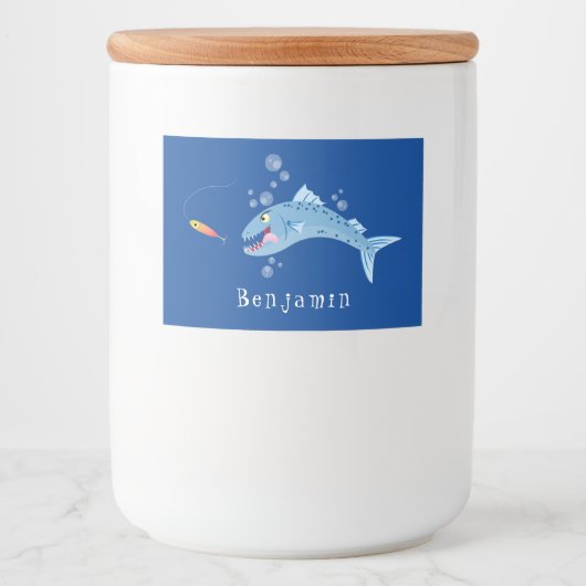 バラクーダフィッシュ空腹魚釣り漫画イラストレーション フードラベル (正面)