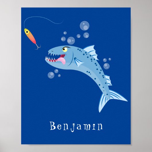 バラクーダフィッシュ空腹魚釣り漫画イラストレーション ポスター (正面)