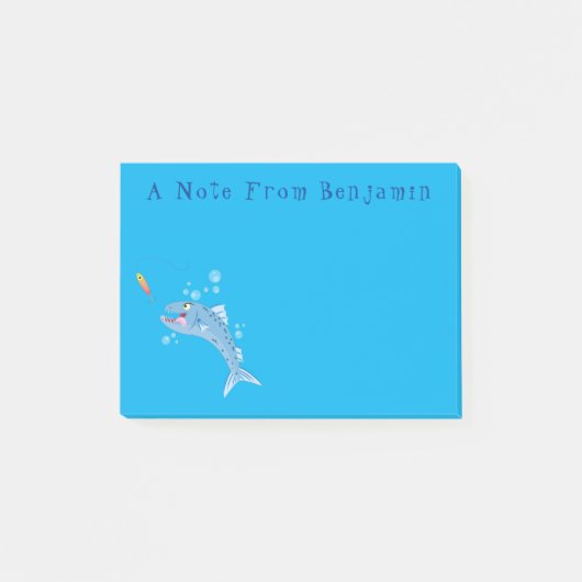 バラクーダフィッシュ空腹魚釣り漫画イラストレーション ポストイット (正面)