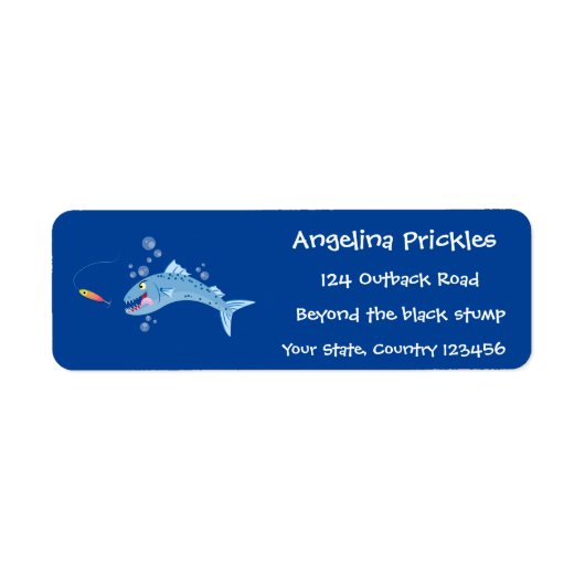 バラクーダフィッシュ空腹魚釣り漫画イラストレーション ラベル (正面)