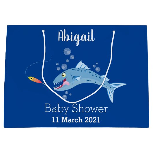 バラクーダフィッシュ空腹魚釣り漫画イラストレーション ラージペーパーバッグ (正面)