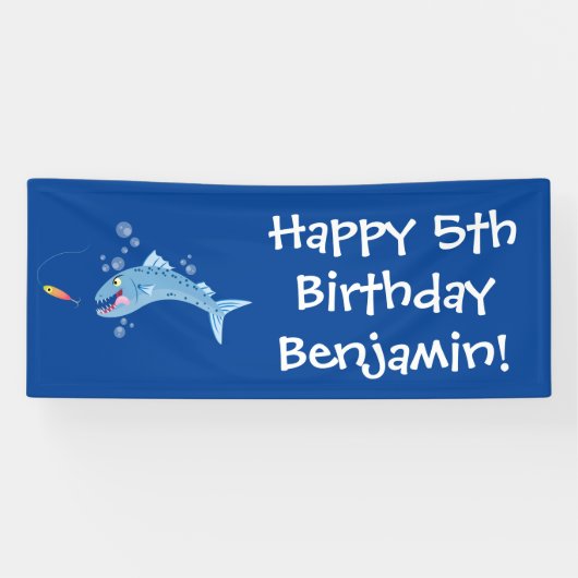 バラクーダフィッシュ空腹魚釣り漫画イラストレーション 横断幕 (横)