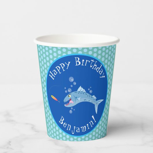 バラクーダ空腹魚釣りパーソナライズされた誕生日 紙コップ (裏面)