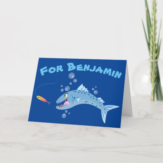 バラクーダ空腹魚釣り漫画イラストレーション カード (正面)