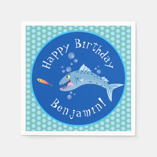 バラクーダ空腹魚釣り漫画イラストレーション スタンダードカクテルナプキン (正面)