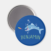 バラクーダ空腹魚釣り漫画イラストレーション マグネット (正面/裏面)