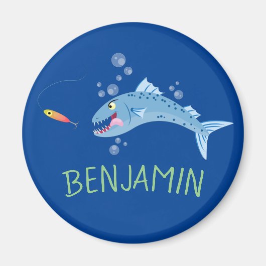 バラクーダ空腹魚釣り漫画イラストレーション マグネット (正面)