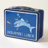 バラクーダ空腹魚釣り漫画イラストレーション メタルランチボックス (正面)