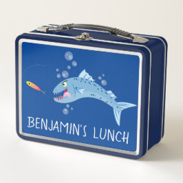 バラクーダ空腹魚釣り漫画イラストレーション メタルランチボックス