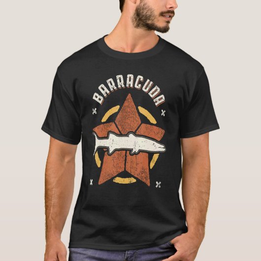 バラクーダ魚ヴィンテージ風レトロクラシック動物 Tシャツ (正面)