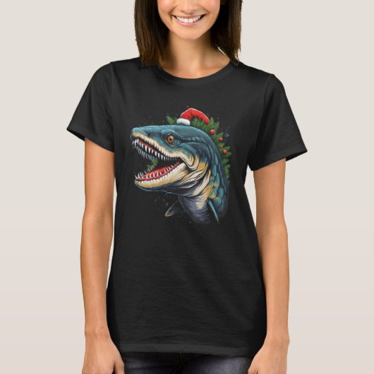 バラクーダ クリスマス 面白い魚 サンタ クリスマスシーズン Tシャツ (正面)