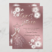 バラクール金ゴールドドレスパールフローラsweet sixteen 招待状 (正面/裏面)