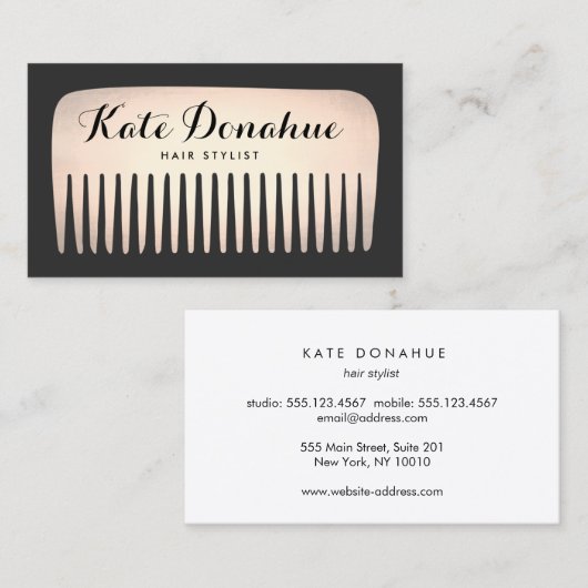 バラクール金ゴールド美容師コームヘアサロン 名刺 (正面/裏面)