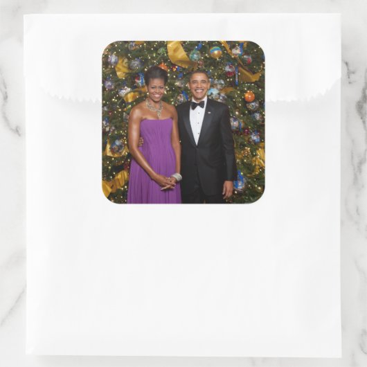 バラク・オバマ大統領とミシェルのクリスマス スクエアシール (バッグ)