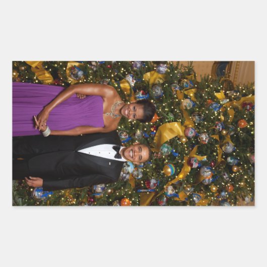 バラク・オバマ米大統領のクリスマスカード 長方形シール (正面)