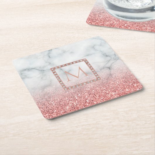 バラグラデーション金ゴールドモノグラム スクエアペーパーコースター (アングル)