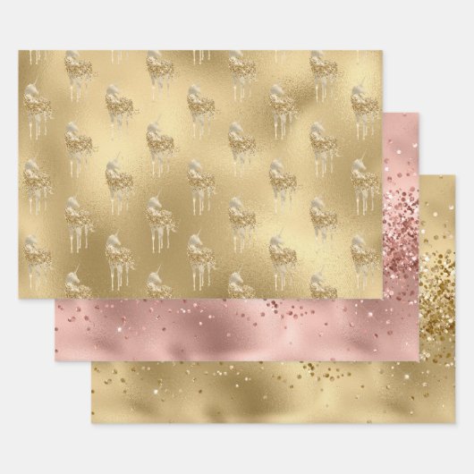 バラグラム金ゴールドグリジースパークルグリッターユニコーン ラッピングペーパーシート (セット)