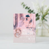 バラグリッターカップル写真コラージュ日付の保存 案内ポストカード (スタンド正面)