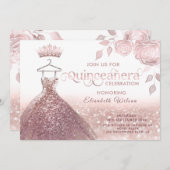 バラグリッターシークインバラ金ゴールドドレスキンセアニラ 招待状 (正面/裏面)