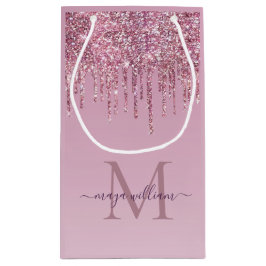 バラグリッタードリップスパーソナライズされたモノグラムと名前 スモールペーパーバッグ