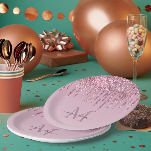 バラグリッタードリップスパーソナライズされたモノグラムと名前 ペーパープレート (複数)