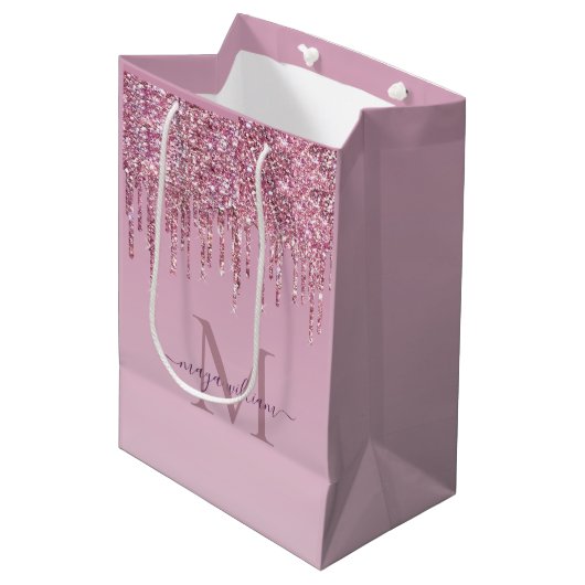 バラグリッタードリップスパーソナライズされたモノグラムと名前 ミディアムペーパーバッグ (正面アングル)