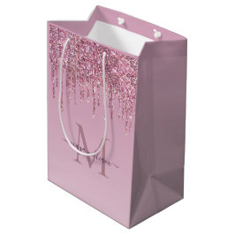 バラグリッタードリップスパーソナライズされたモノグラムと名前 ミディアムペーパーバッグ