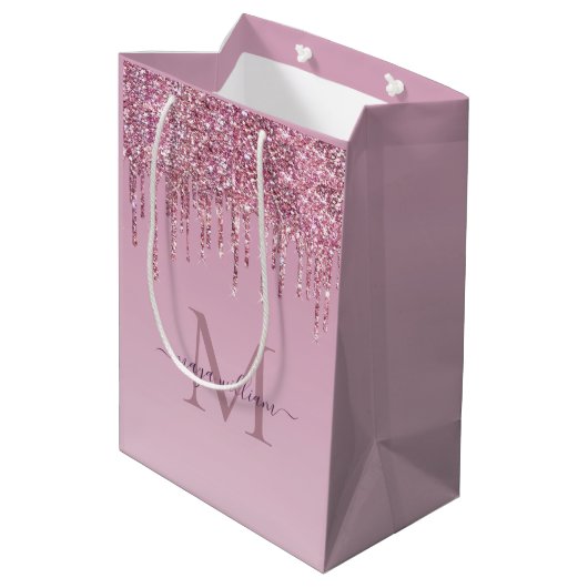 バラグリッタードリップスパーソナライズされたモノグラムと名前 ミディアムペーパーバッグ (裏面アングル)