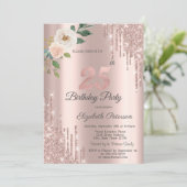 バラグリッタードリップバラ金ゴールド25番目誕生日 招待状 (スタンド正面)