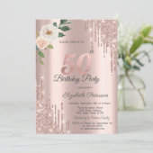 バラグリッタードリップバラ金ゴールド50誕生日 招待状 (スタンド正面)